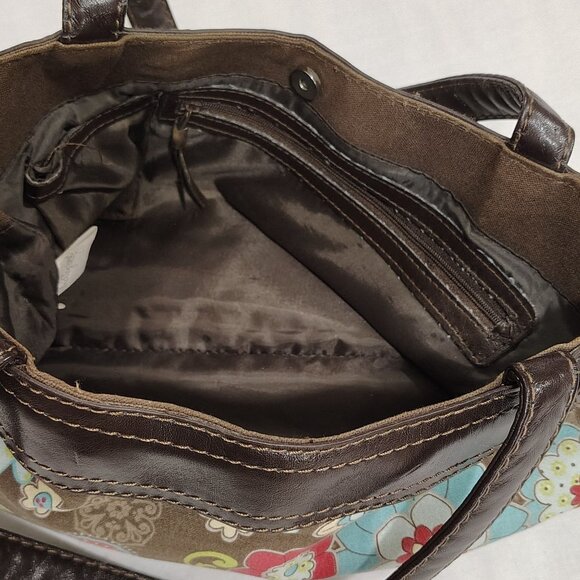 Thirty-One Shoulder Bag Brown Removable Floral Skirt Brown Trim Purse Sachel - Picture 6 of 16